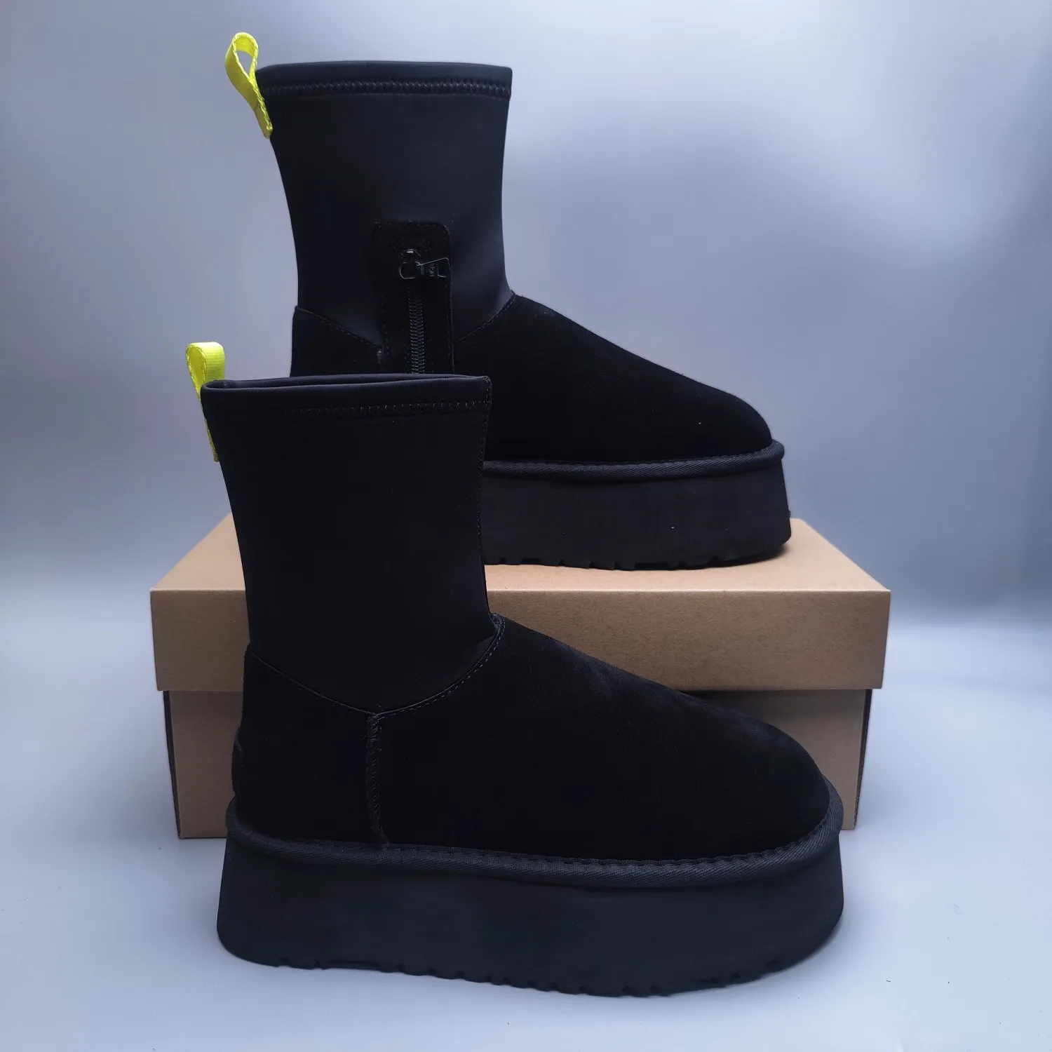 💰560 UGG sheepskin all-in-one snow boots 4031 Thick-soled elastic mid-cut casual style Color: Maroon Black Sand Size: 35-40